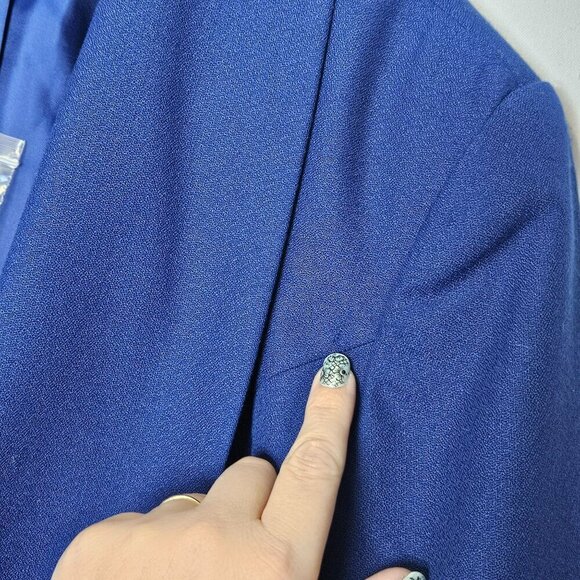 Chadwicks Collection NWOT Womens Blue Wool Blend Belted Blazer Jacket Peplum 8 - Picture 4 of 11